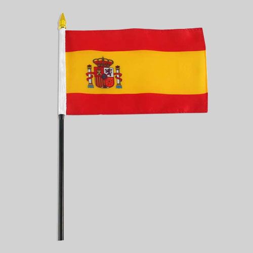 4"x6" Spain Flag With Black Plastic 10" Pole & Gold Spear - Spanish Flag 2