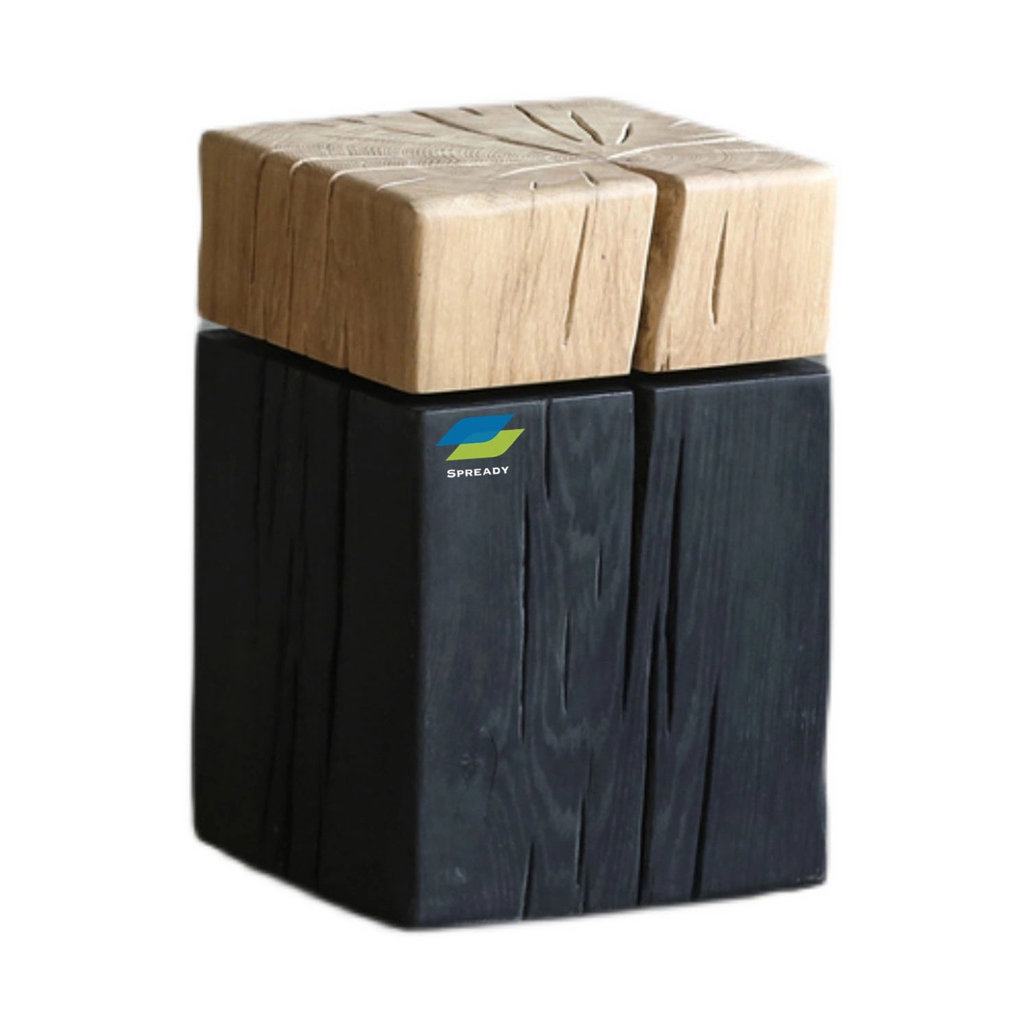 Solid Oak Wood Square Side Table With Mixed Color 2