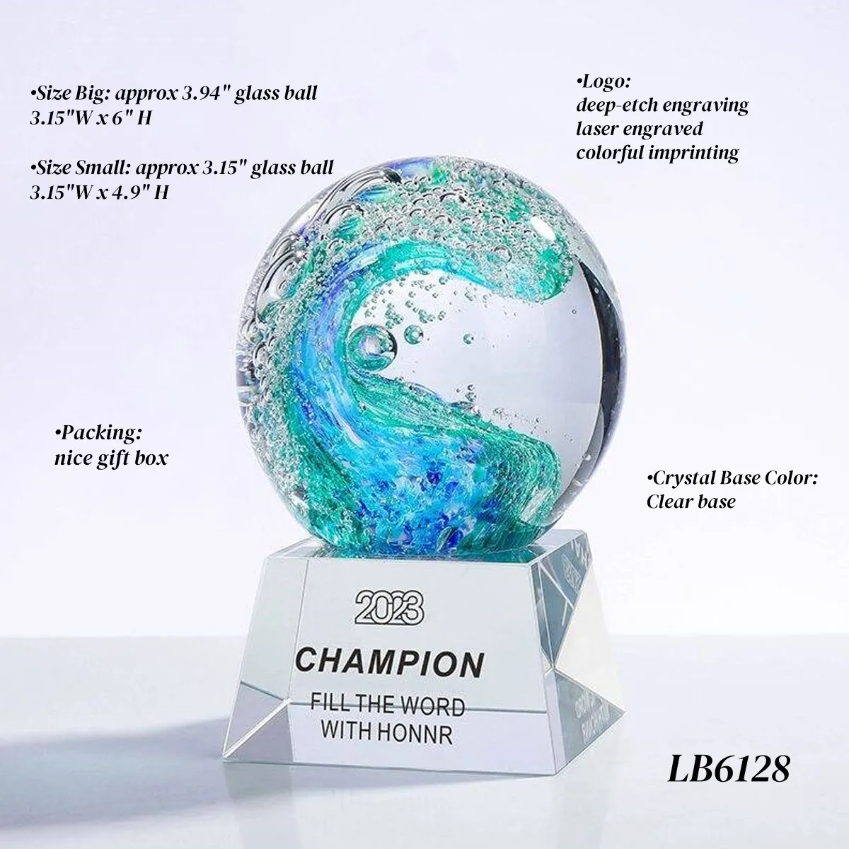 Crystal Trophy Award for Kids Glass Ball Paperweight 5