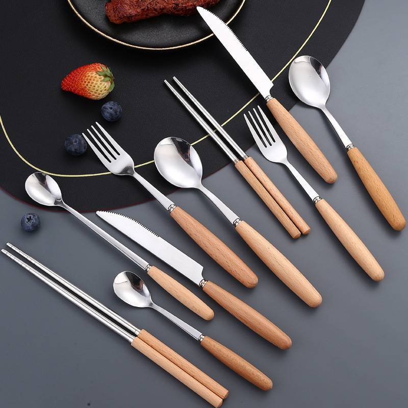 Stainless Steel Cutlery Set with Wooden Handles 2
