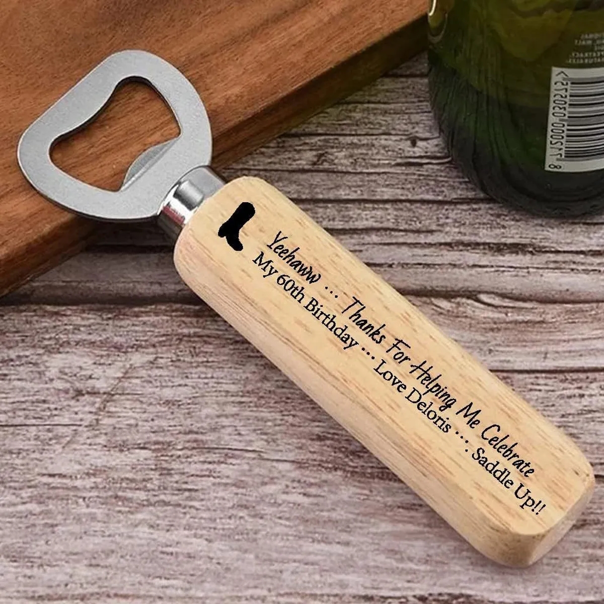 Wood Handle Bottle Opener Laser Engraved 6