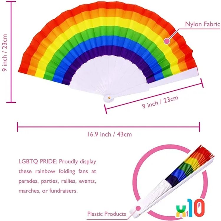 Folding Rainbow Nylon Hand Fan Waterproof & Travel Friendly 2
