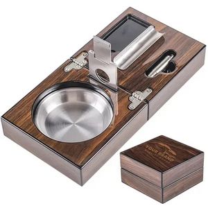Foldable Cigar Ashtray Stainless Steel Liner Gift Set 6