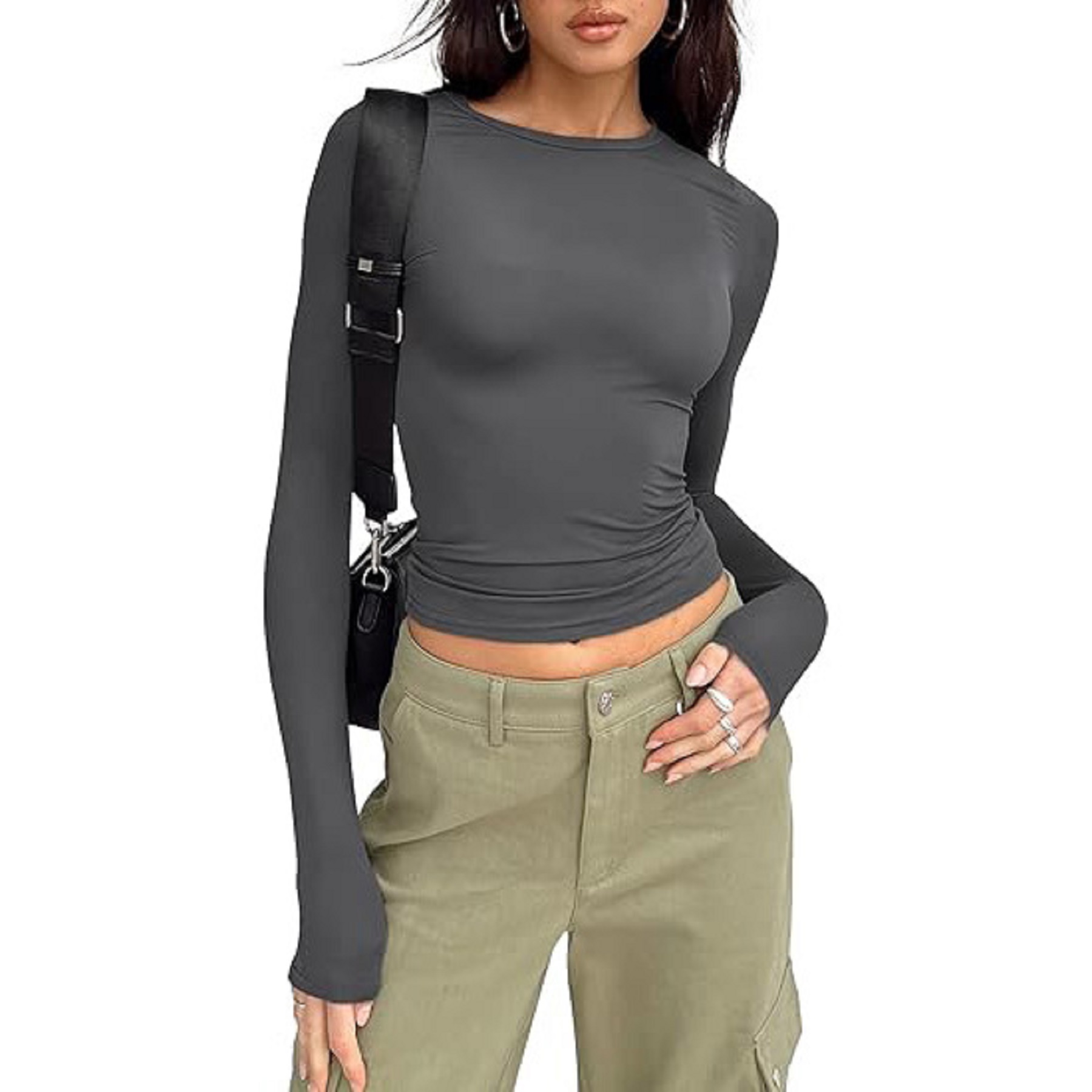 Women's Long Sleeved Shirt Basic Crop Top Tight Fit 15