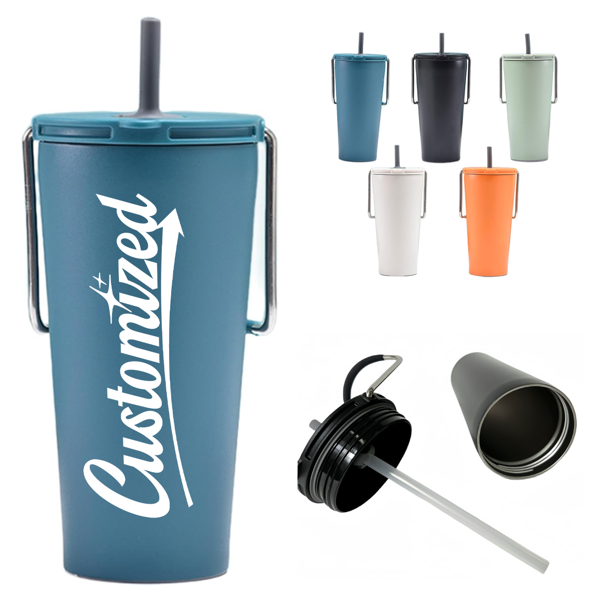 20Oz. Stainless Steel Handle Tumbler with Straw Lid 2