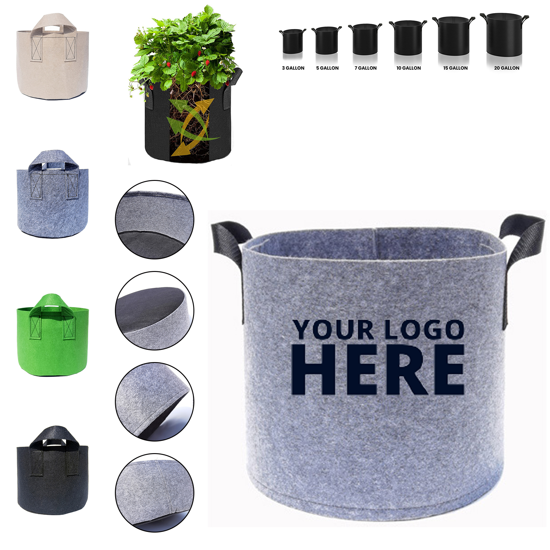 3 Gallons Fabric Garden Plant Grow Pot With Handles 2