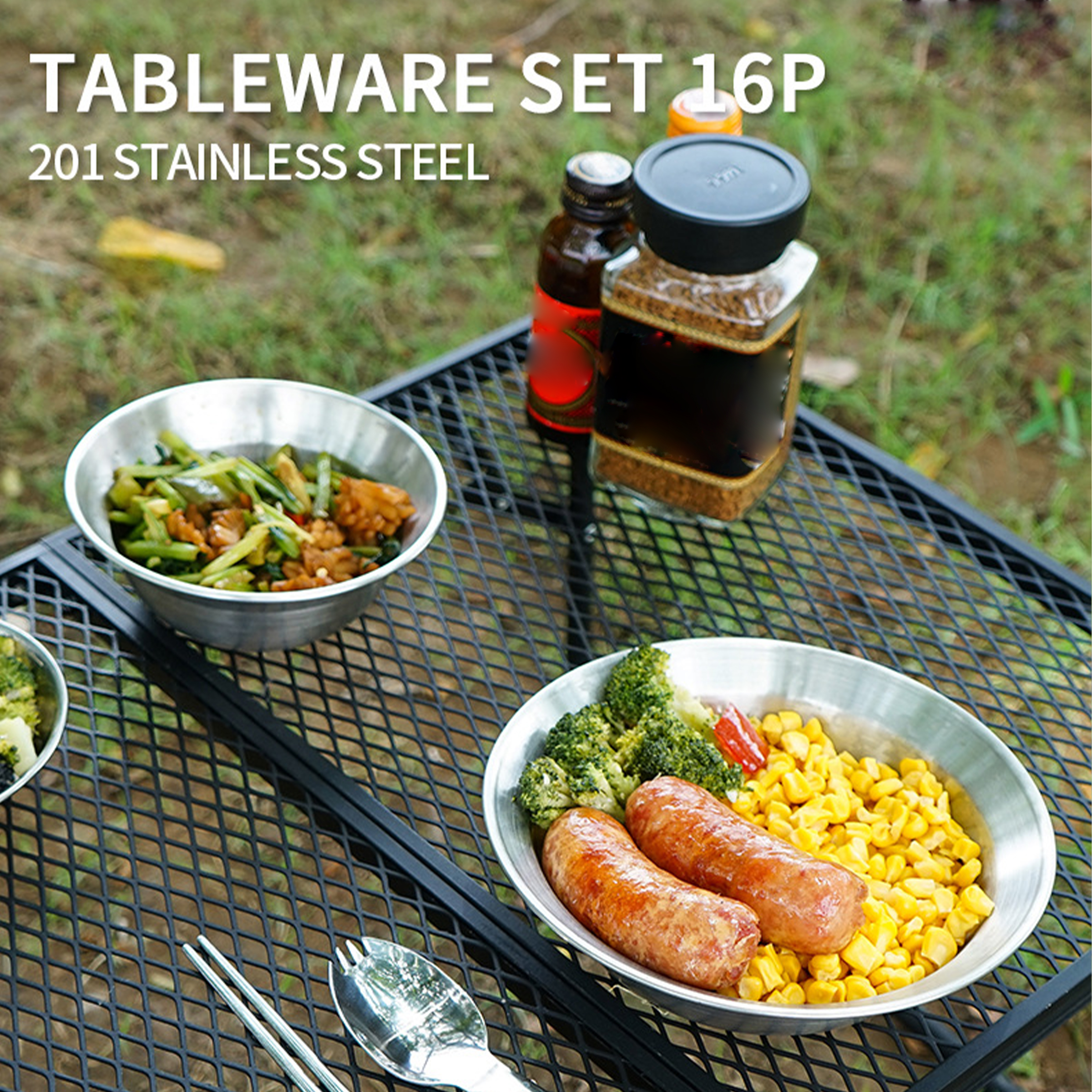 Stainless Steel Portable Camping Plate Set 6