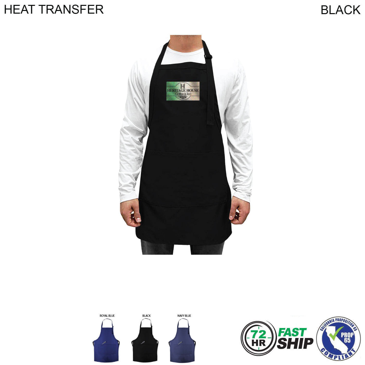 72 Hr Fast Ship - Domestic made Twill Bib Apron, 25x28, 2 Pockets, Adjust Neck, Heat Transfer Logo 3