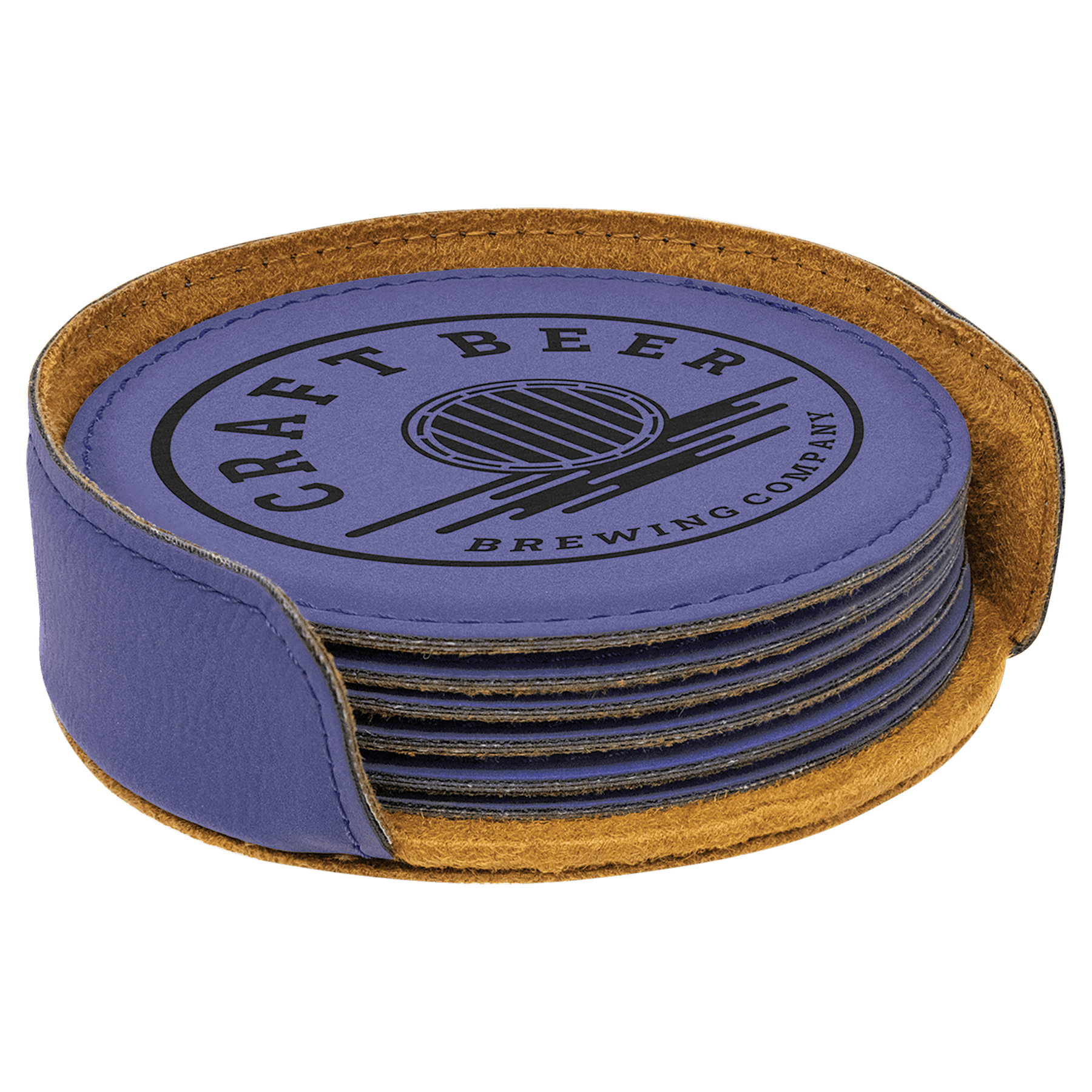 4" Laserable Leatherette Round 6-Coaster Set 3
