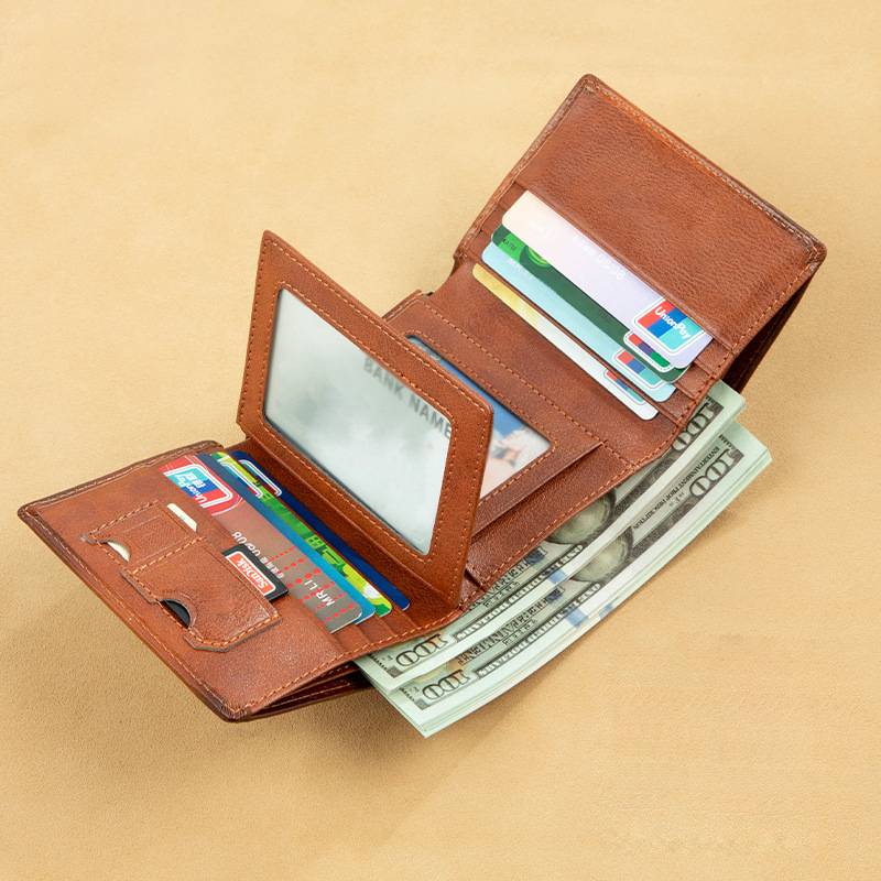 Top Layer Cowhide Retro Three Fold Men's Short Wallet Purse 4