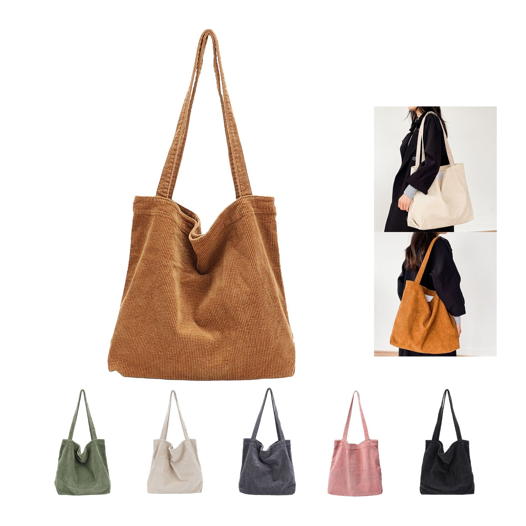 Corduroy Shoulder Tote Bag