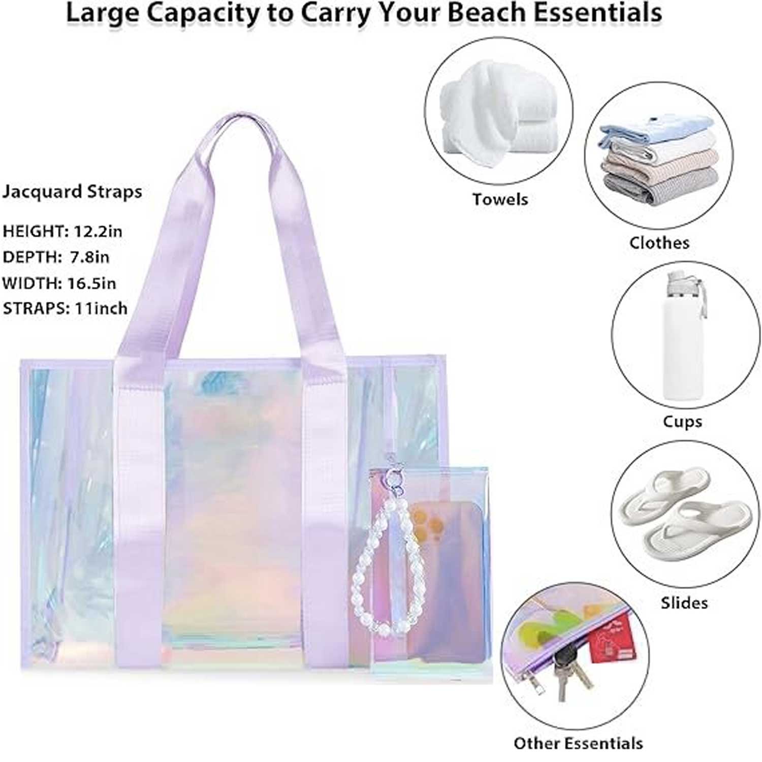 Waterproof Rainbow Transparent Women's Large Beach Tote Bag 6