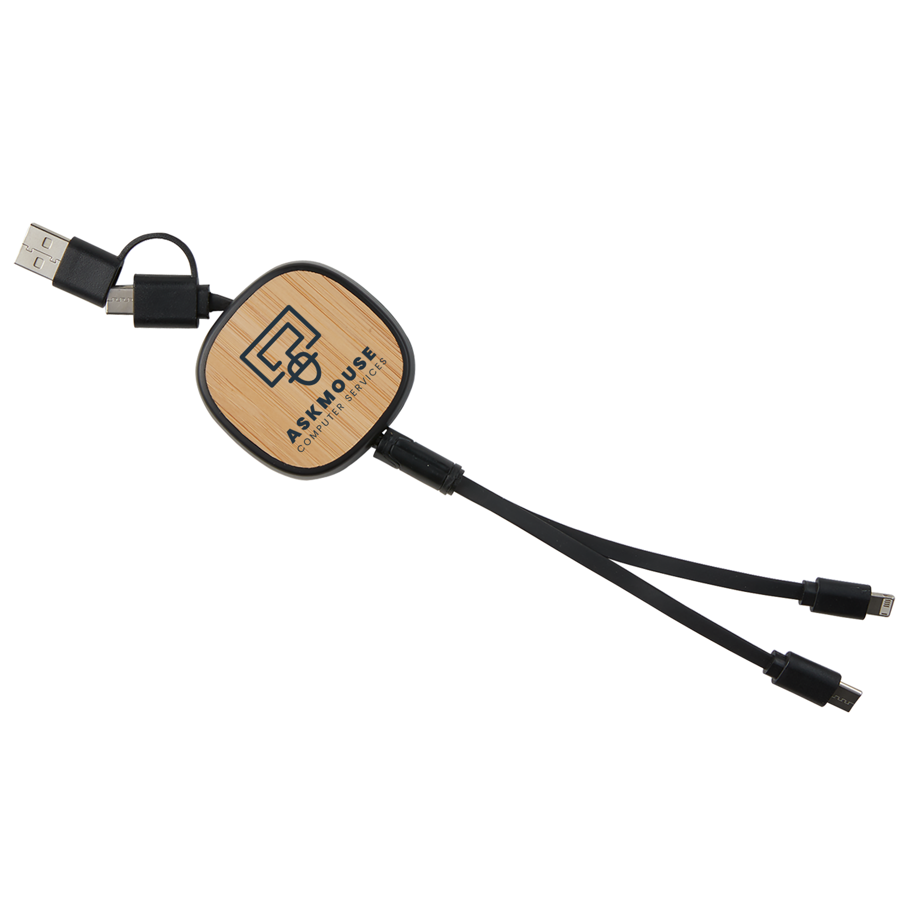 Dual Input 3-IN-1 Bamboo Retractable Cable 12