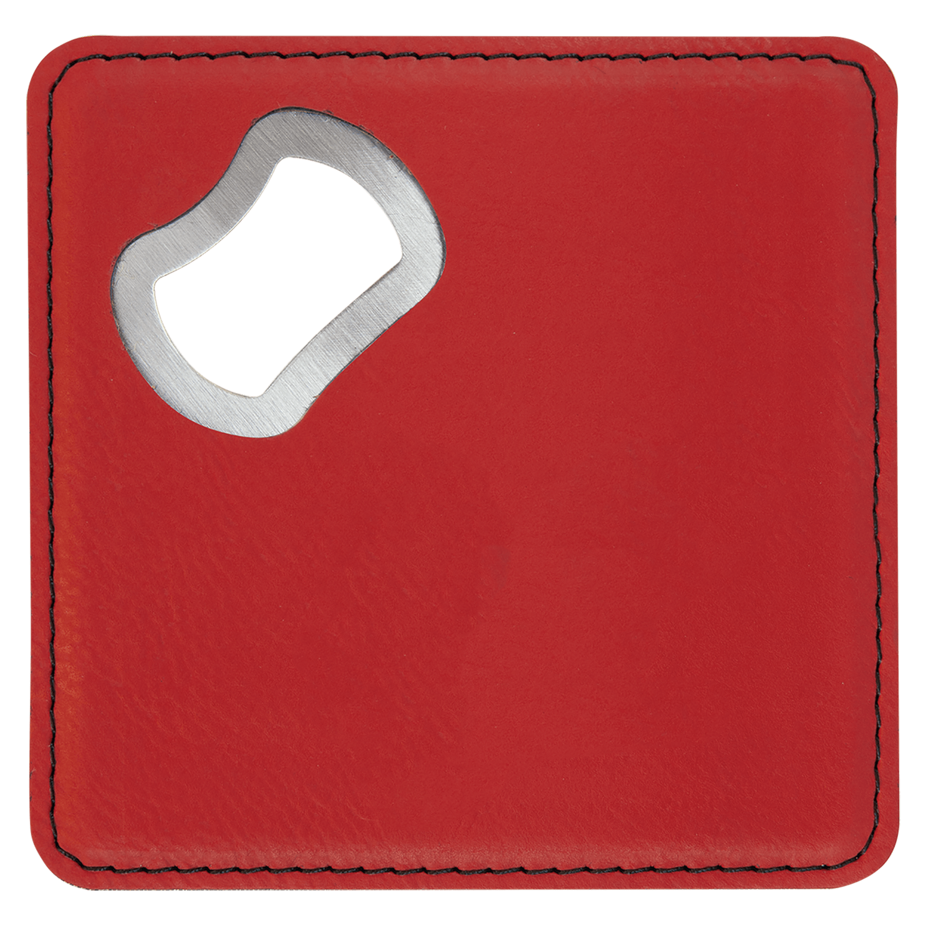 4" x 4" Square Red Leatherette Coaster w/ Bottle Opener 3