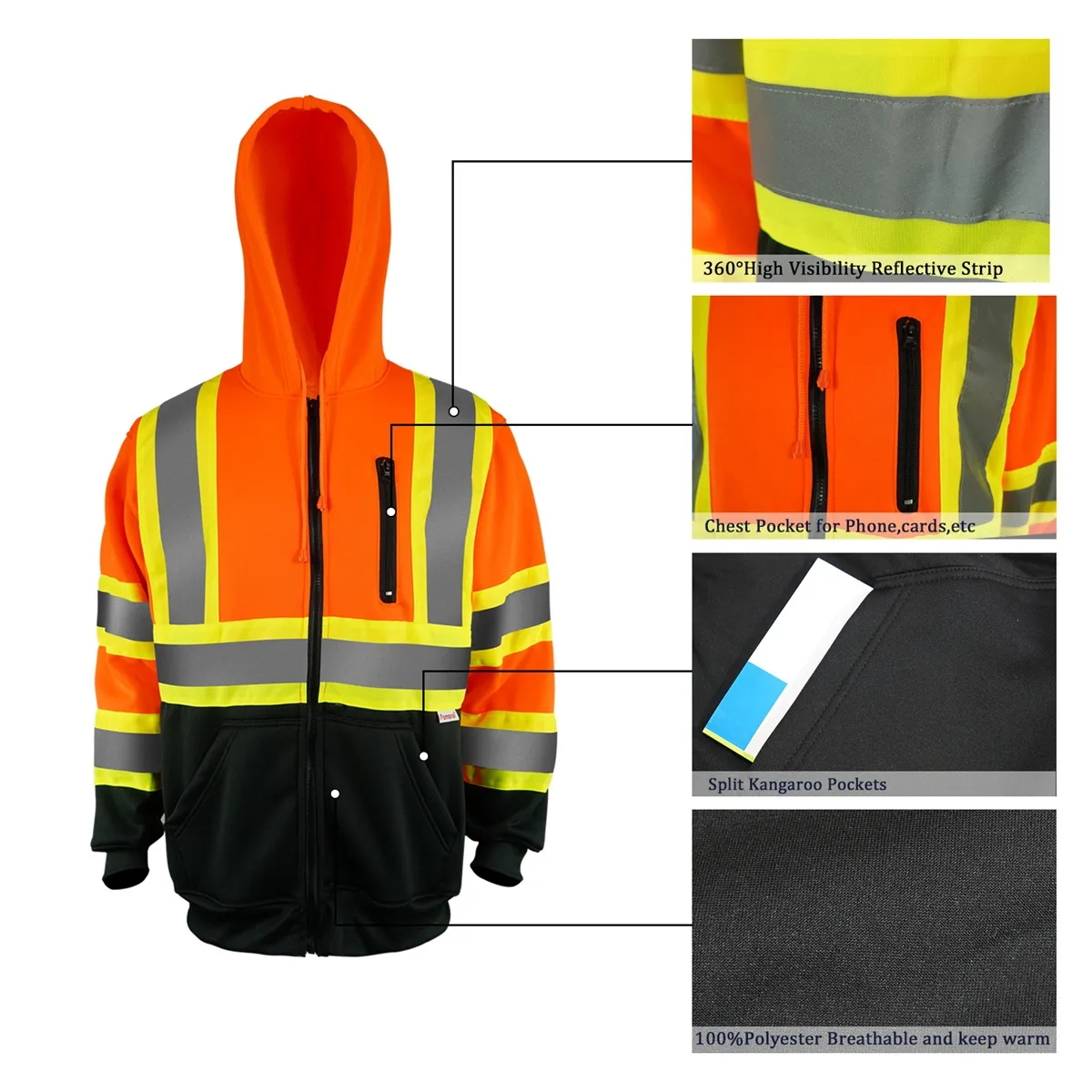 PREMIUM HI VIZ COLOR BLOCK SAFETY QUARTER ZIP WITH POCKET 7