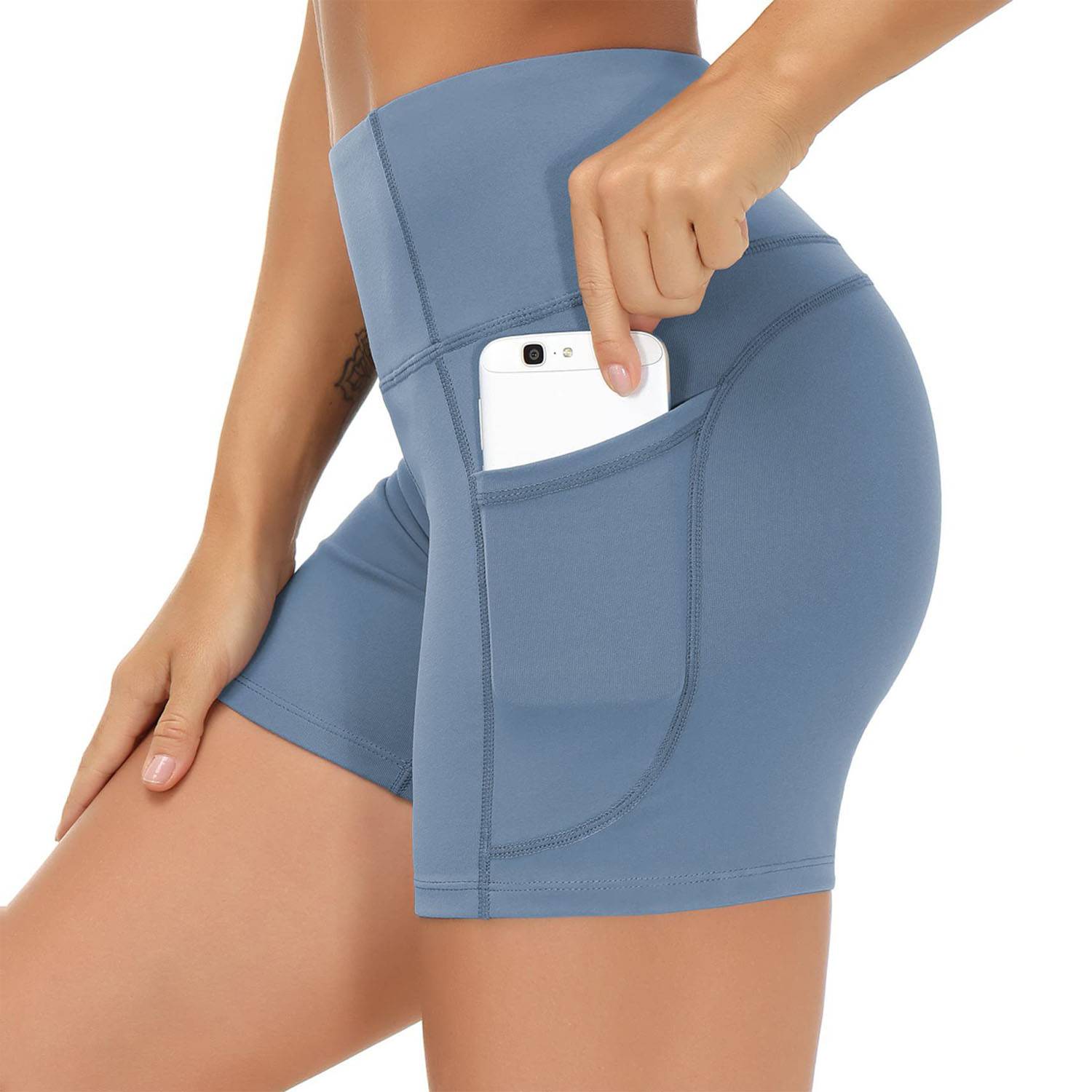 High Waist Breathable Polyester Workout Shorts w/ Pockets 14