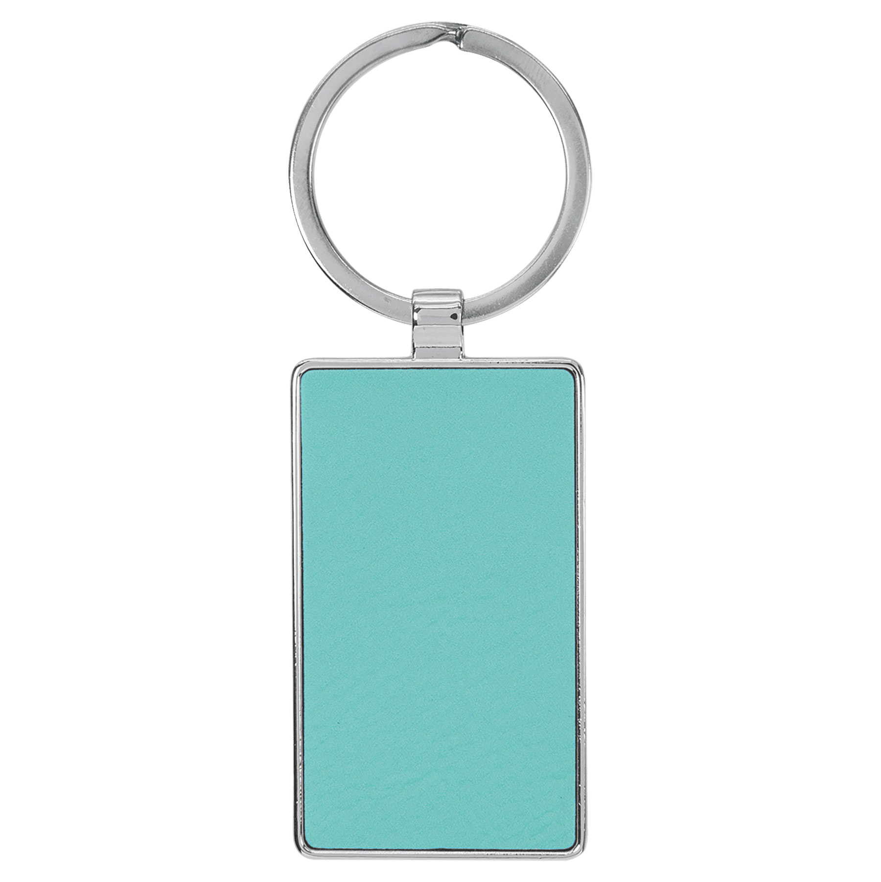 Teal Leatherette/Metal Rectangle Keychain 1