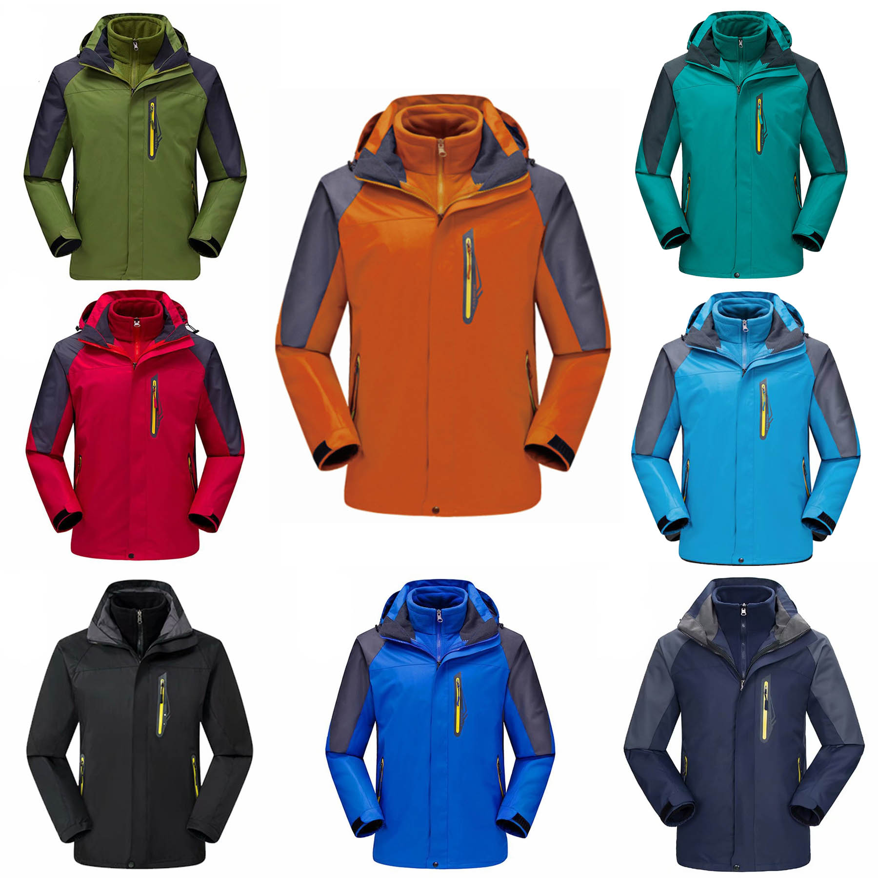 Unisex 2-in-1 Windproof Water Resistant Zip Up Detachable Hoodie 2