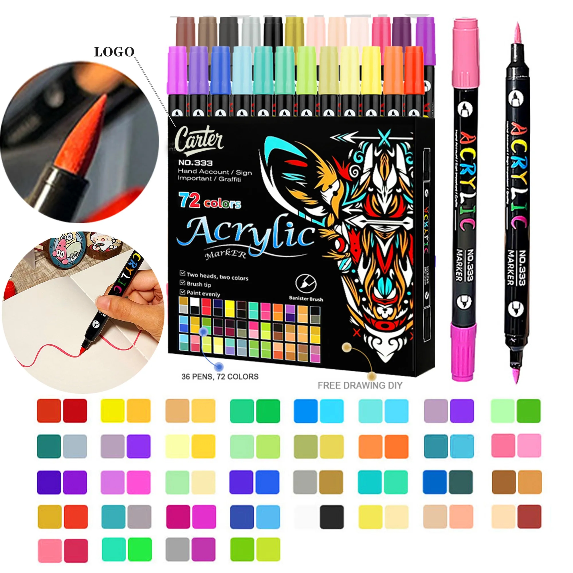 DIY  72 colors double-ended two-color acrylic marker