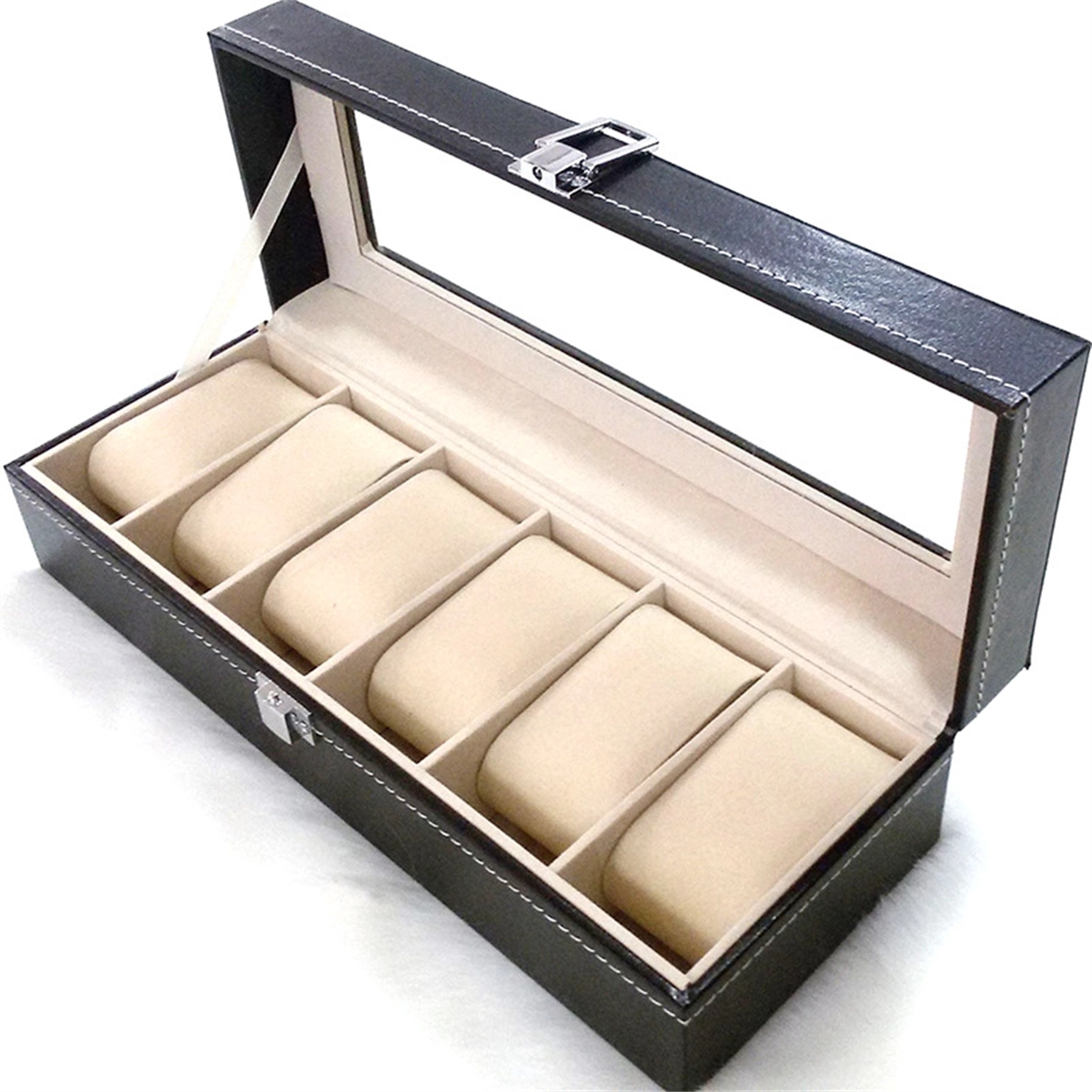 6 Slot Pu Leather Watch Box Display Case 4