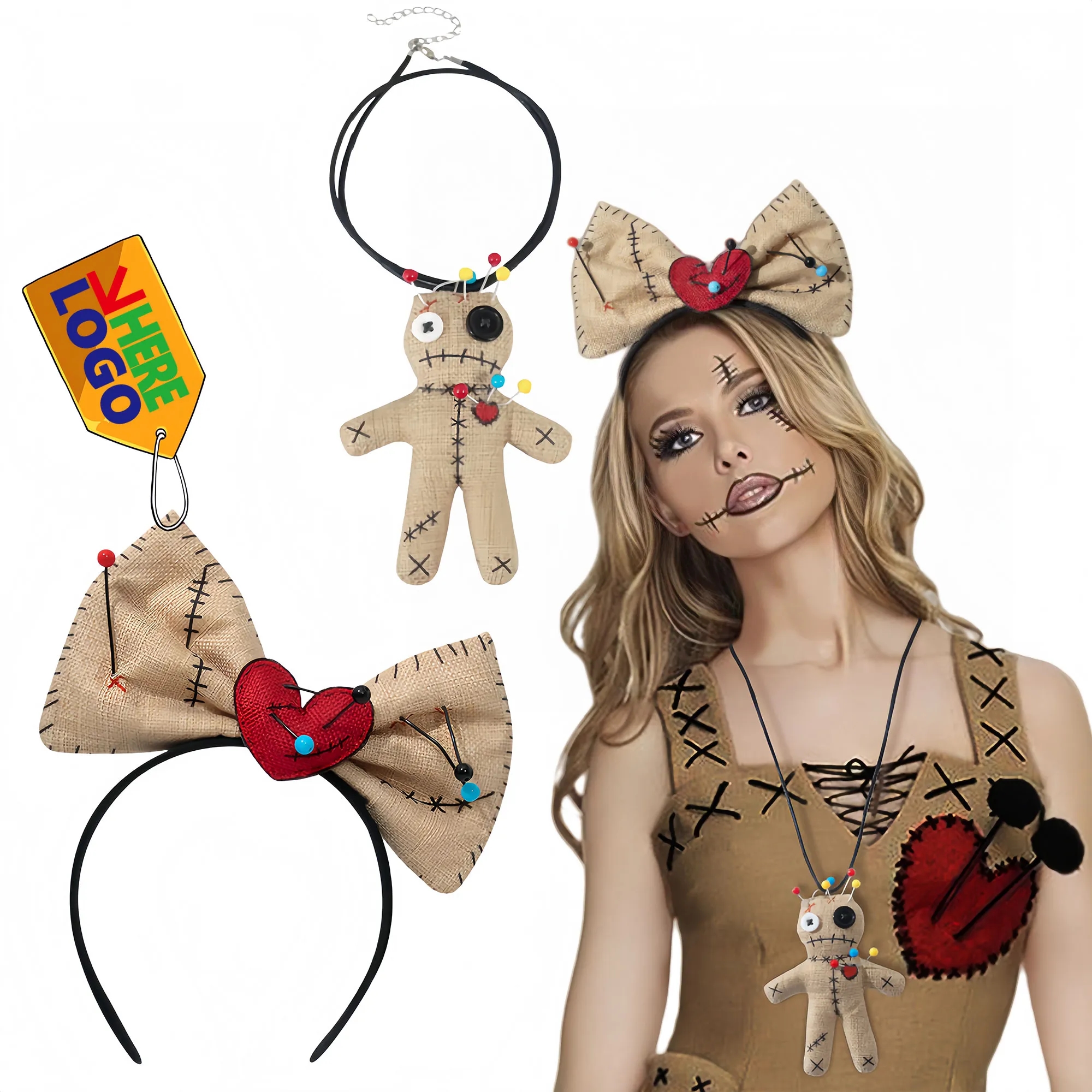 Spooky Halloween Voodoo Doll Necklace Headband Cosplay