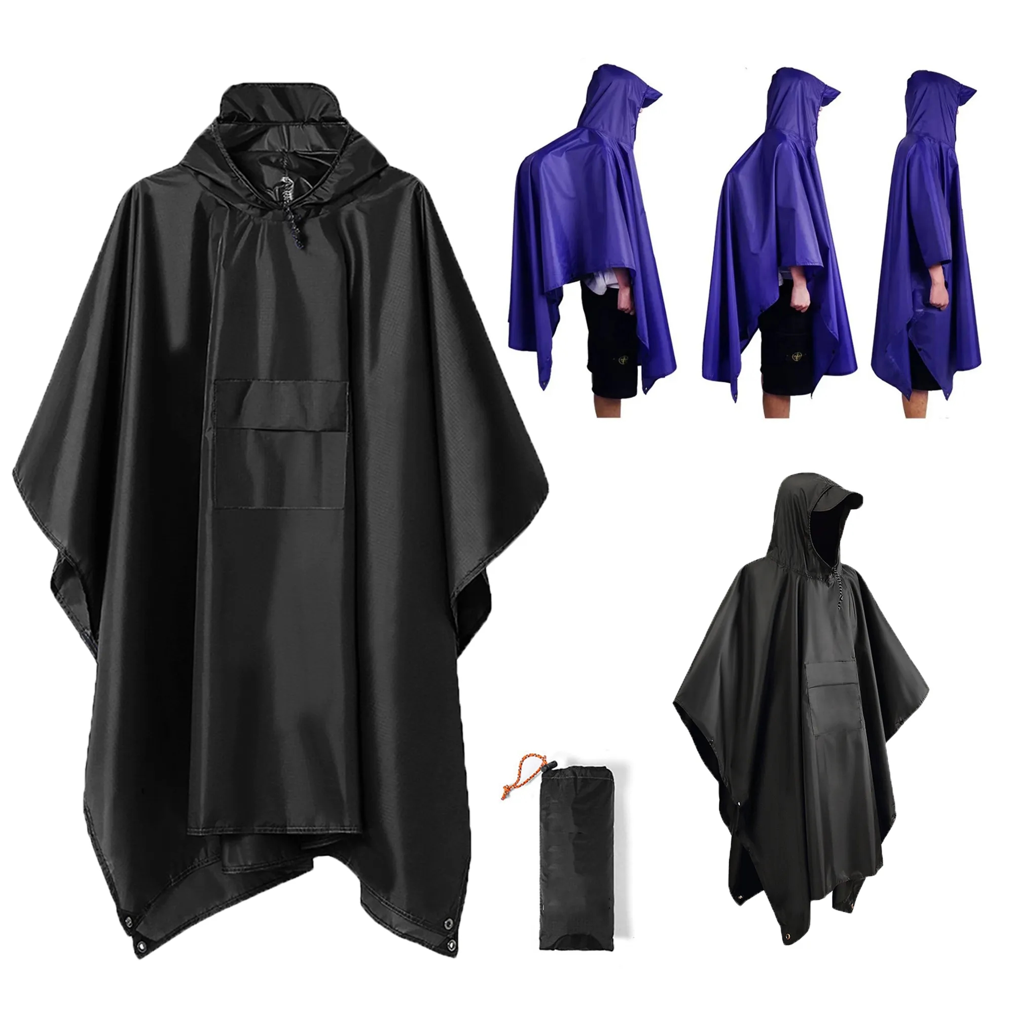Hooded Rain Poncho Waterproof Raincoat Jacket 5