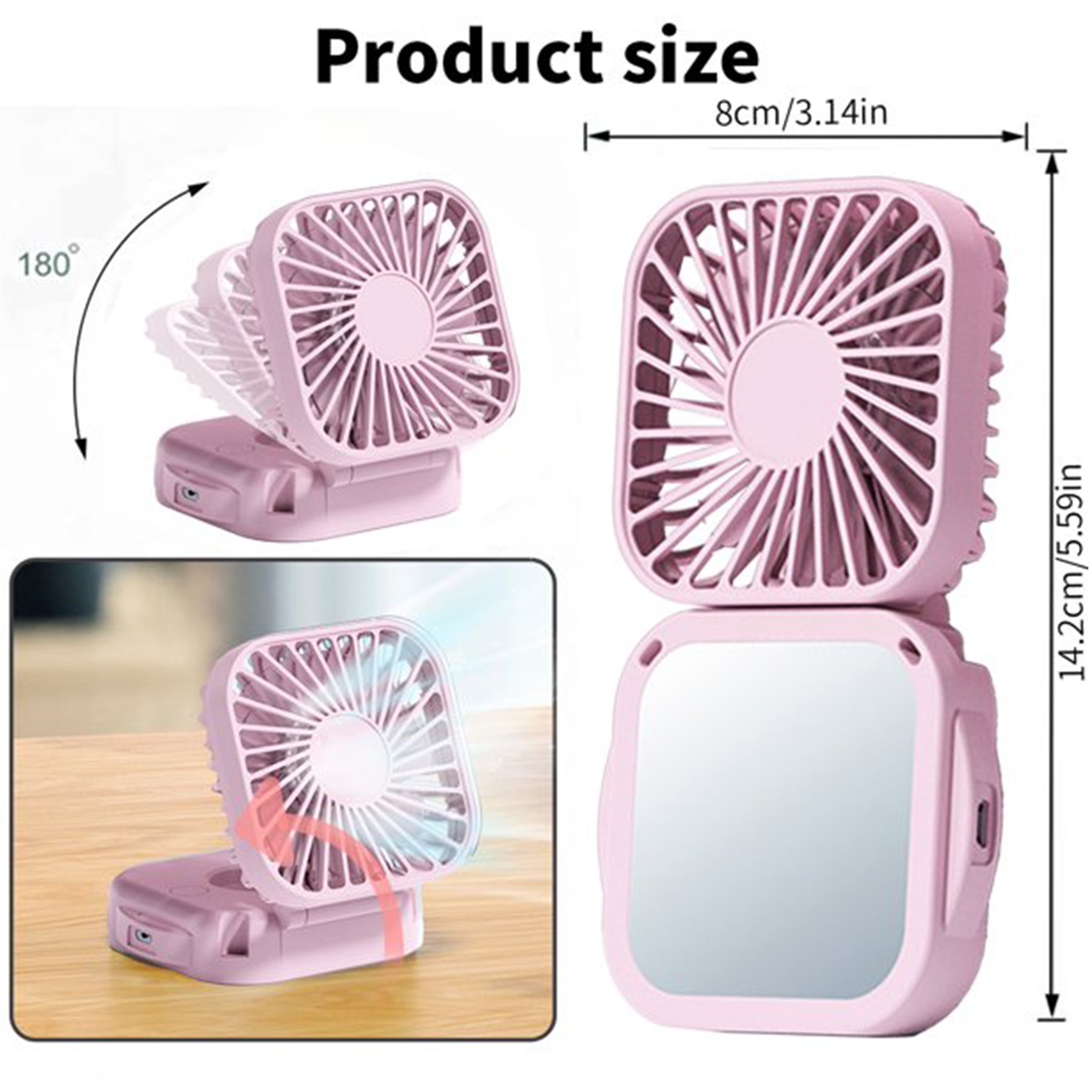 Mini Desktop Fan With Makeup Mirror 2