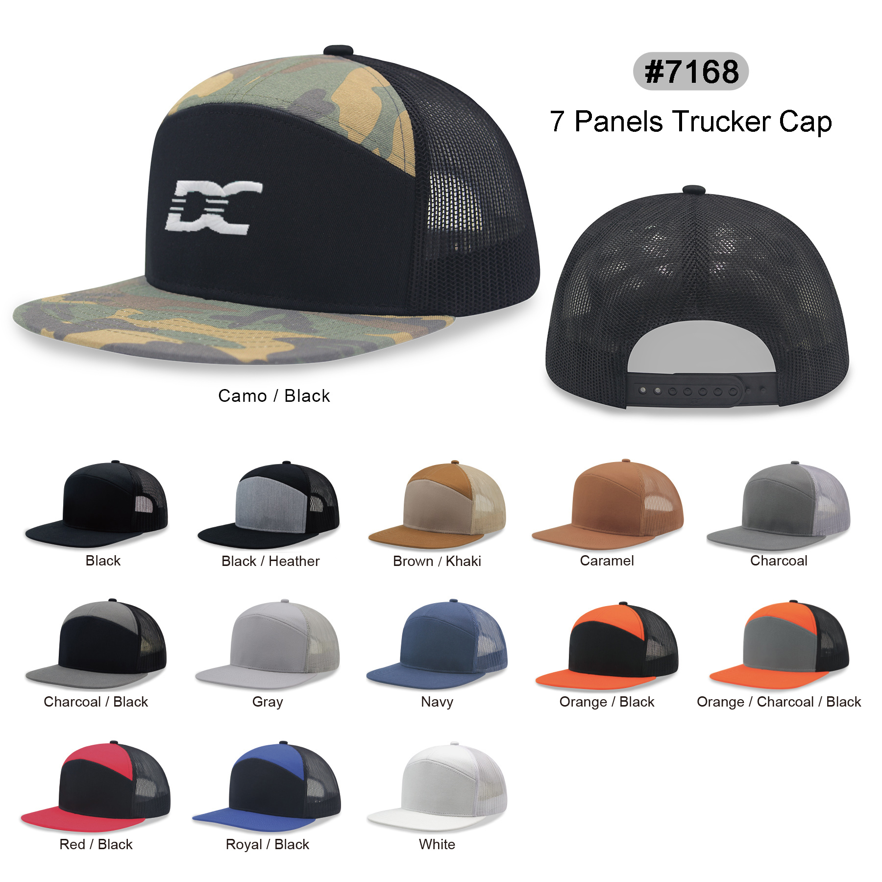 7 panel Hybrid trucker cap