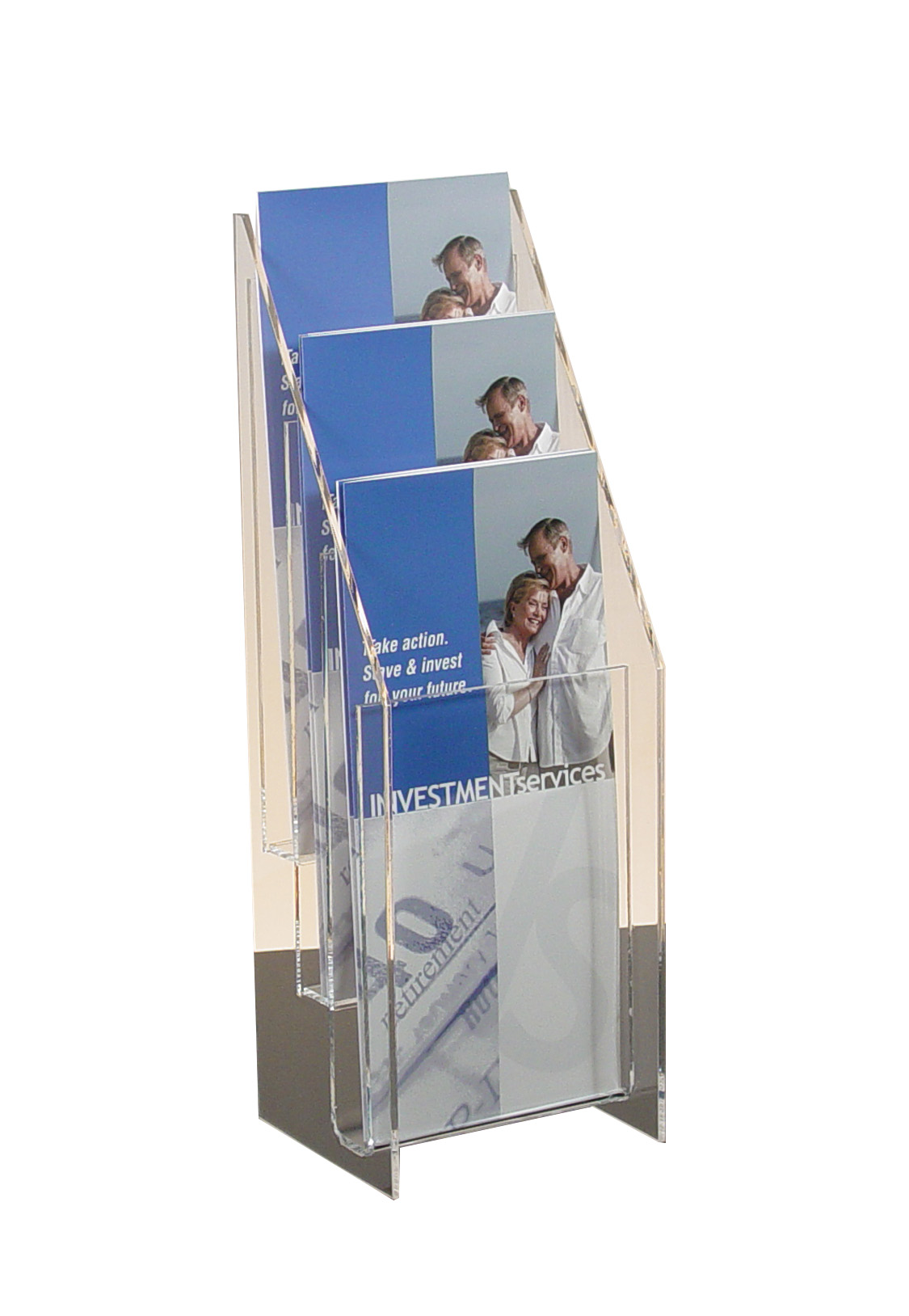 Countertop Brochure Holder, All Clear, 3-tier, 3 pockets for 4" 2
