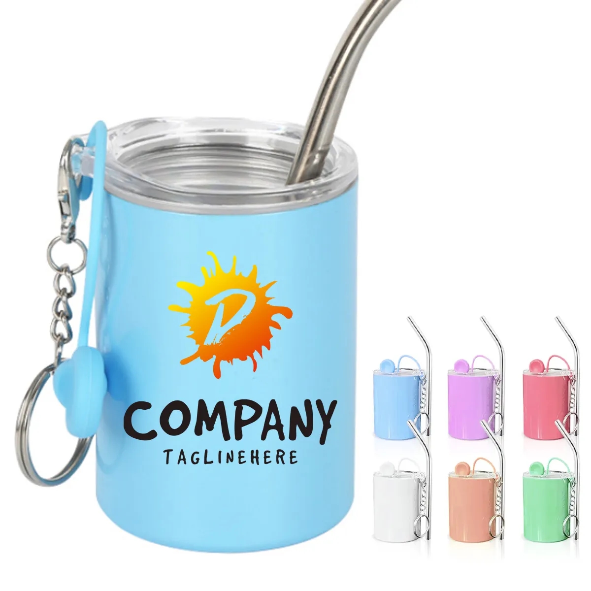 3 Oz. Double Wall Keychain Stainless Steel Mug with Straw 2