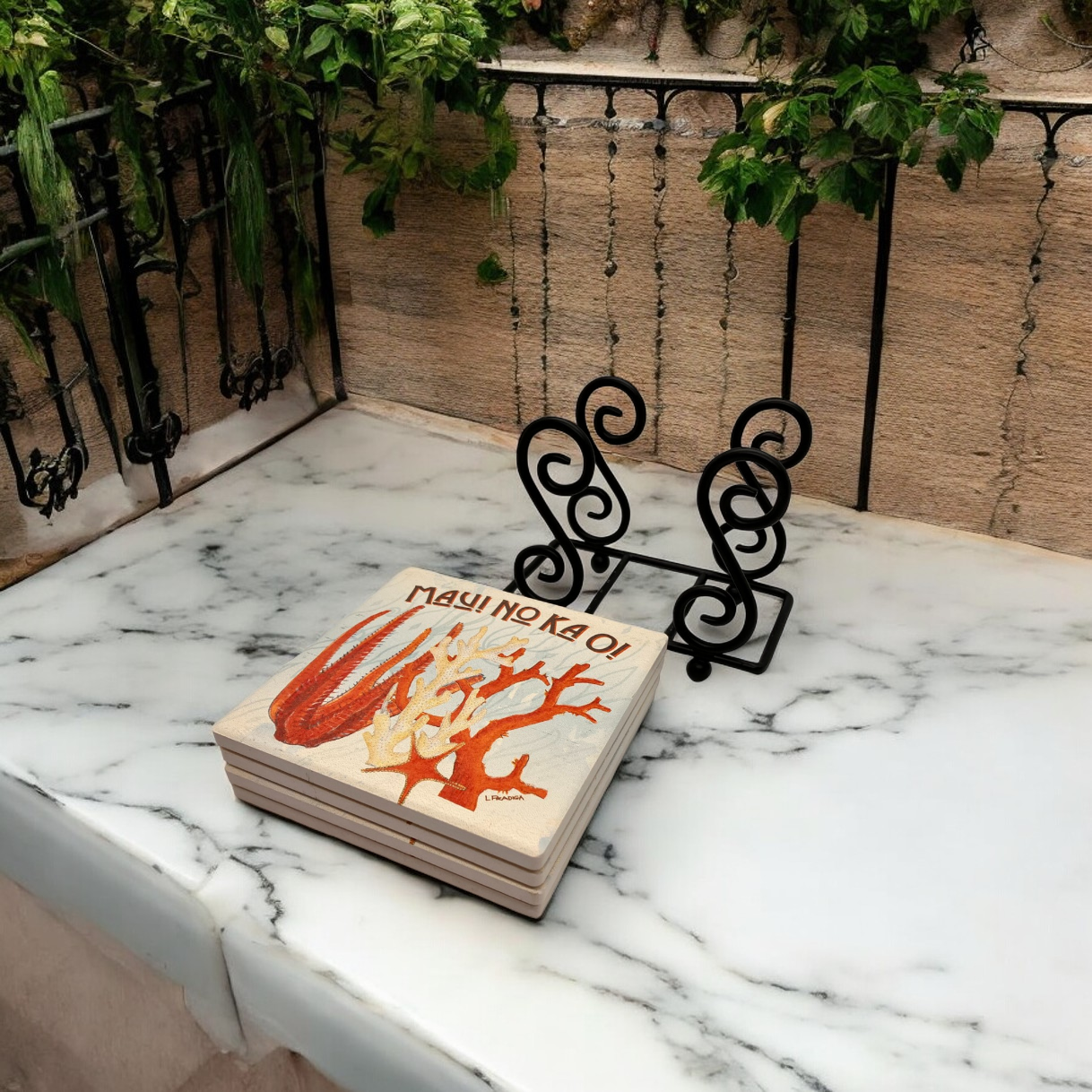 Upright Scroll Metal 4 Coaster Holder Sets 5