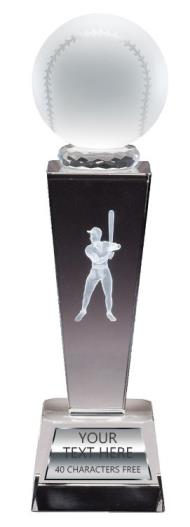 Crystal Tower Baseball Male Award 9x2.5" 2