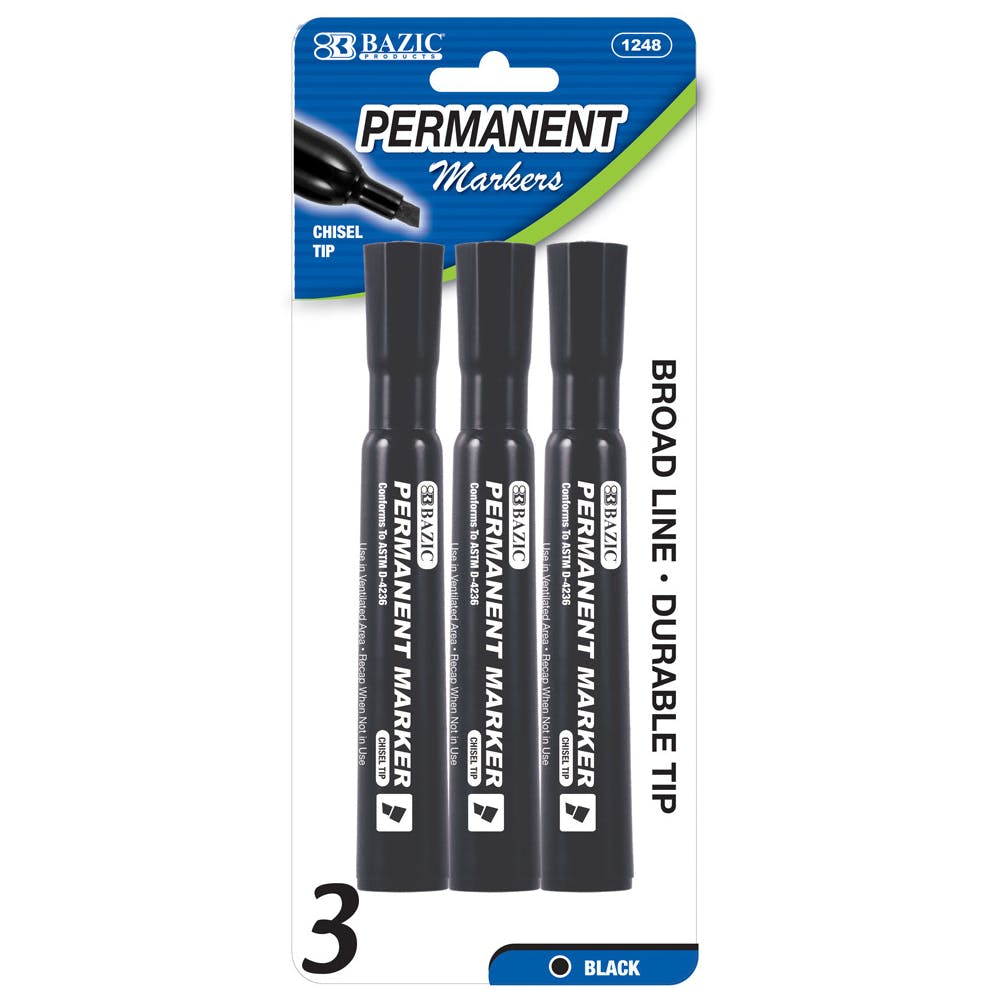 Markers - 3 Count Permanent Black Chisel Tip 2