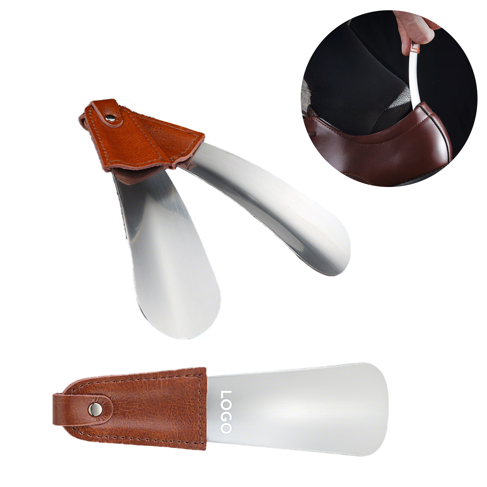 Stainless Steel Shoe Horn With Leather Cover 1