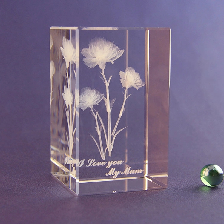 3D laser engraving carnation K9 transparent crystal cube 4