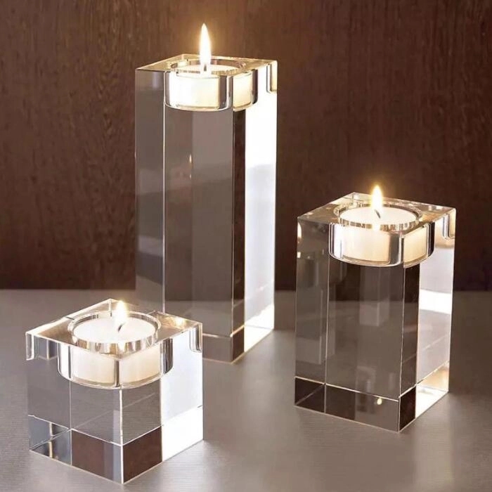 Square Clear Crystal Candle Holder 5