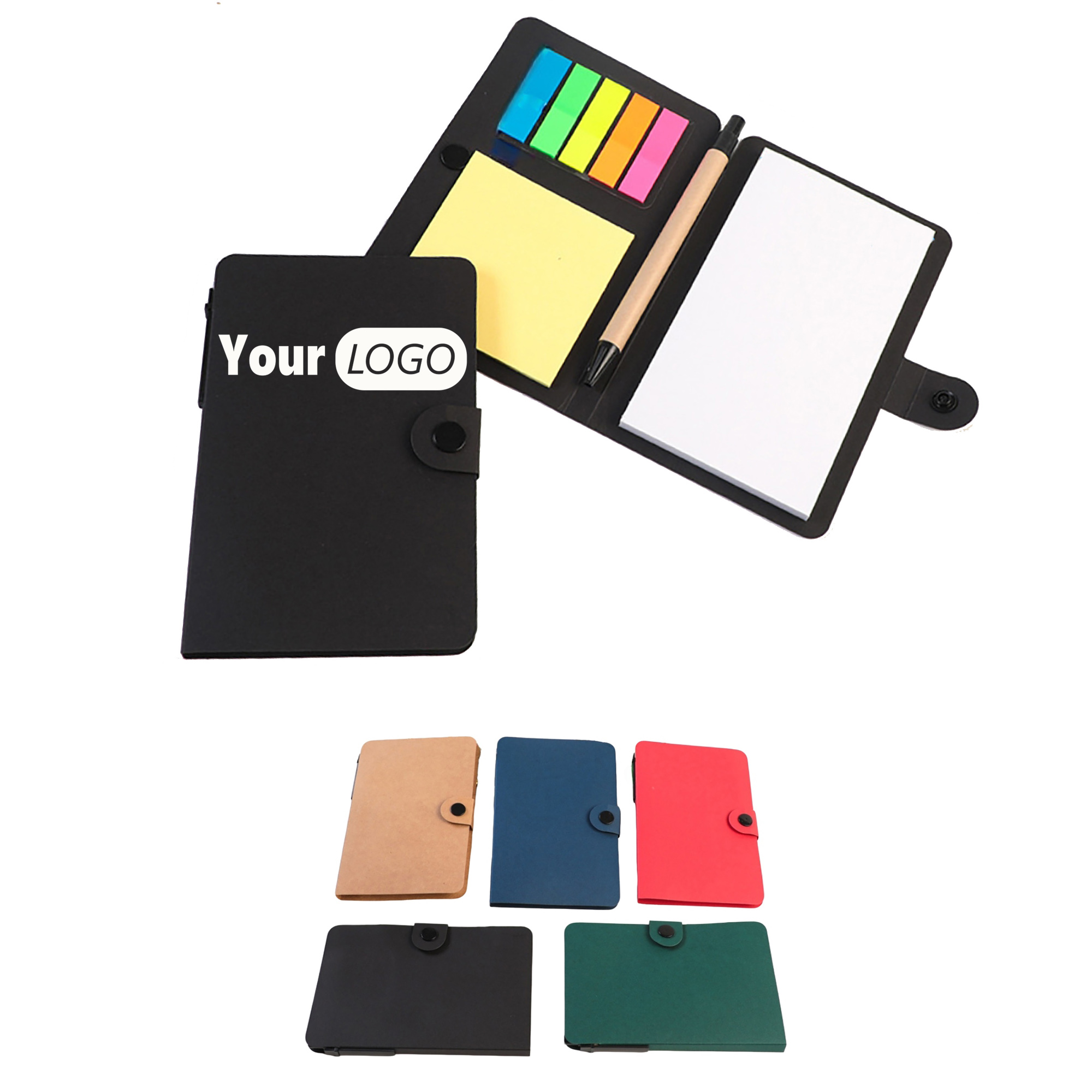 Colorful Sticky Note Book with Pen and Button Closure 3