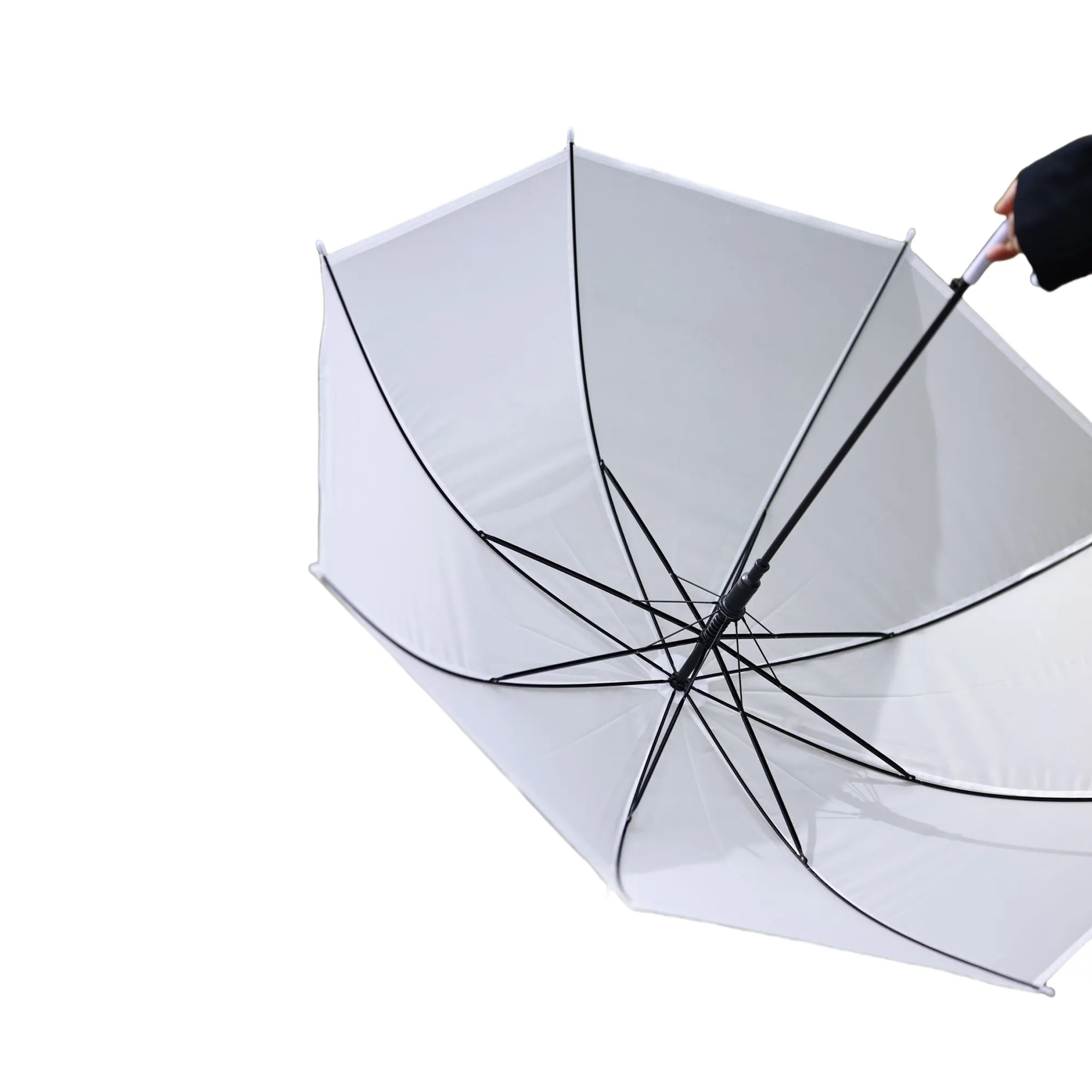 White Windproof Wedding Umbrellas with J Hook Handle 2