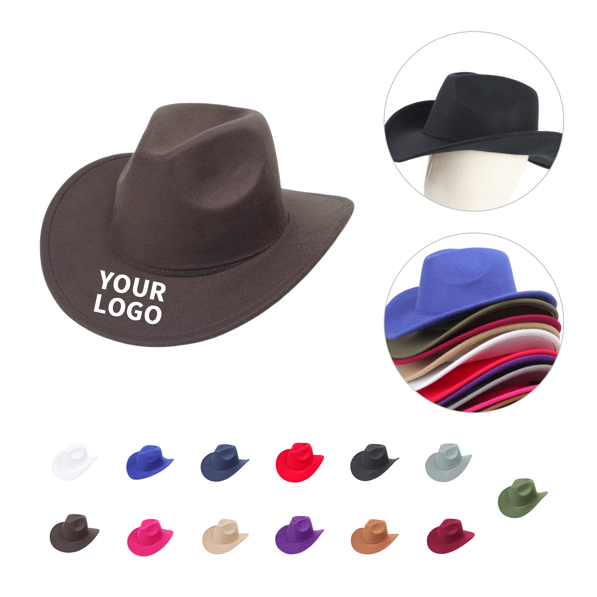 Polyester Felt Western Cowboy Hat Vintage Jazz Style 1