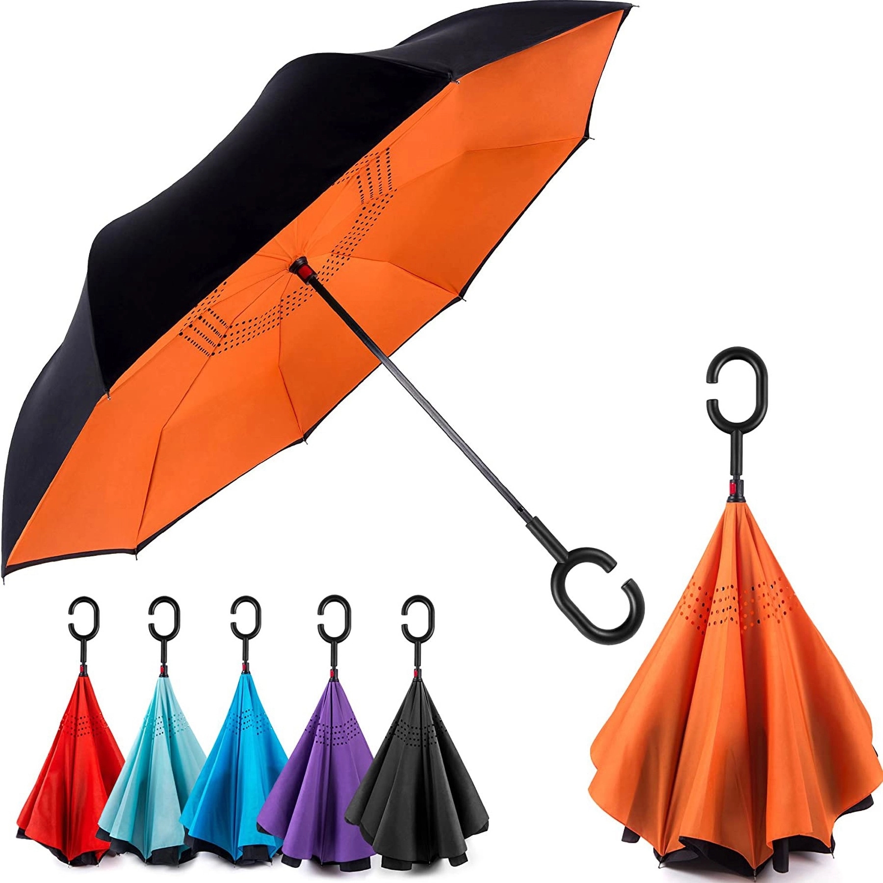 Inverted Reverse Umbrella With C Shaped Handle 4