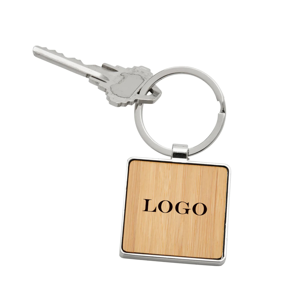 BAMBOO SQUARE KEY CHAIN WITH METAL TRIM 2