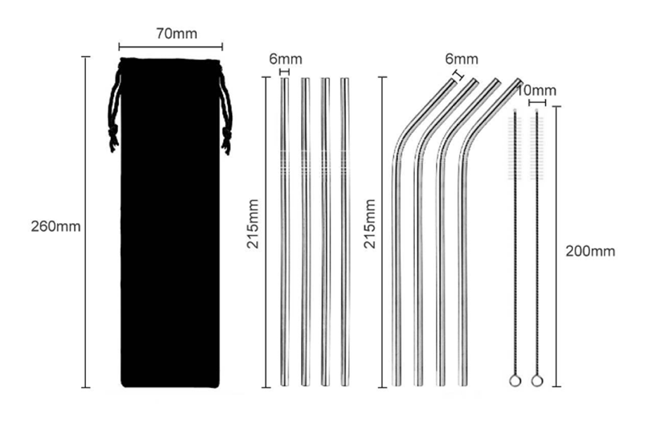 10PCS Stainless Steel Straw Set 4