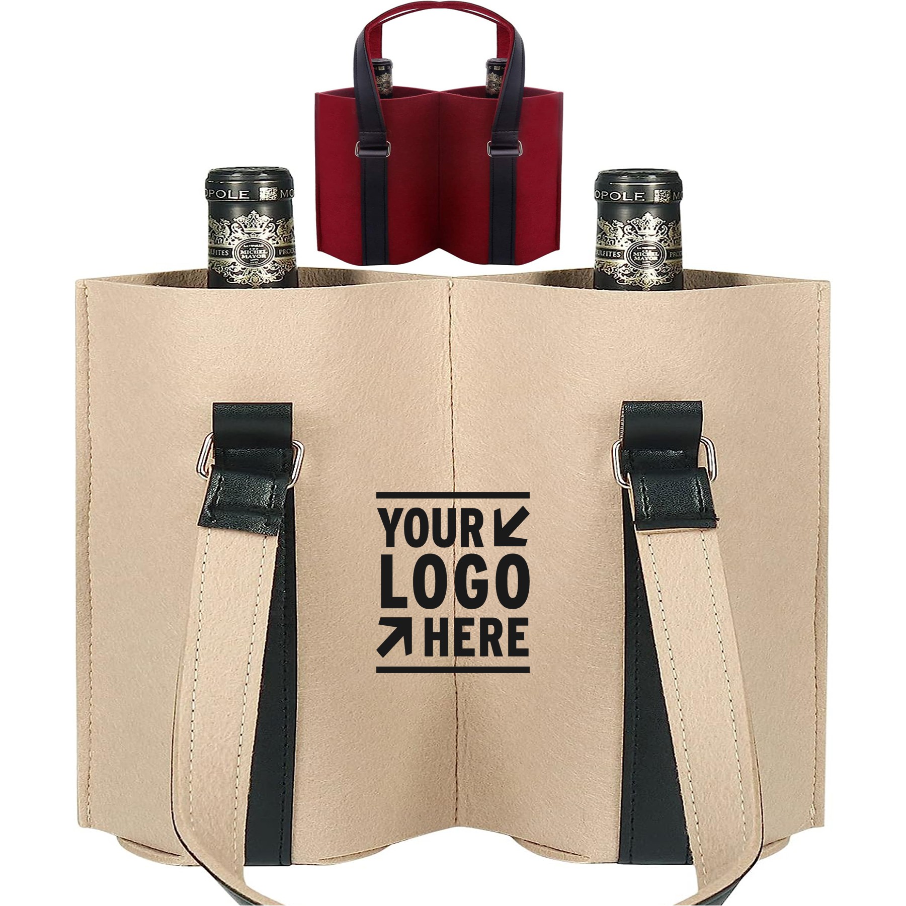 11.8 x3 .14 x 9.8 inch Felt Wine Carrier Tote Bag with Handle Wine Caddy 2