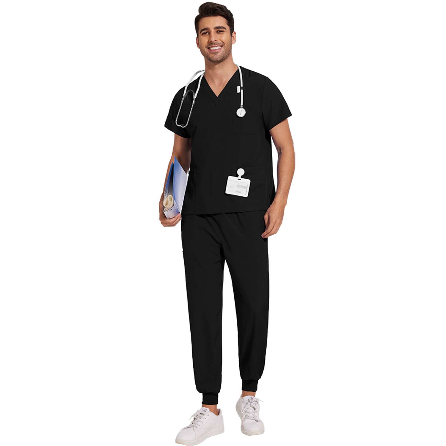 Classic Lightweight Tuck-In V-Neck Scrubs Set w/ Pockets 4