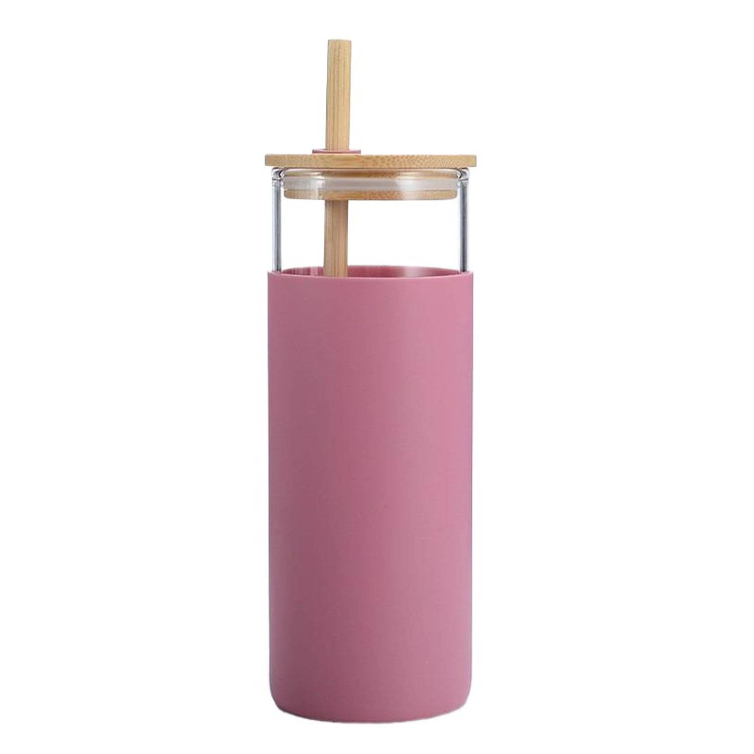 17oz Reusable Bamboo Lid Glass Cup w/ Straw 6