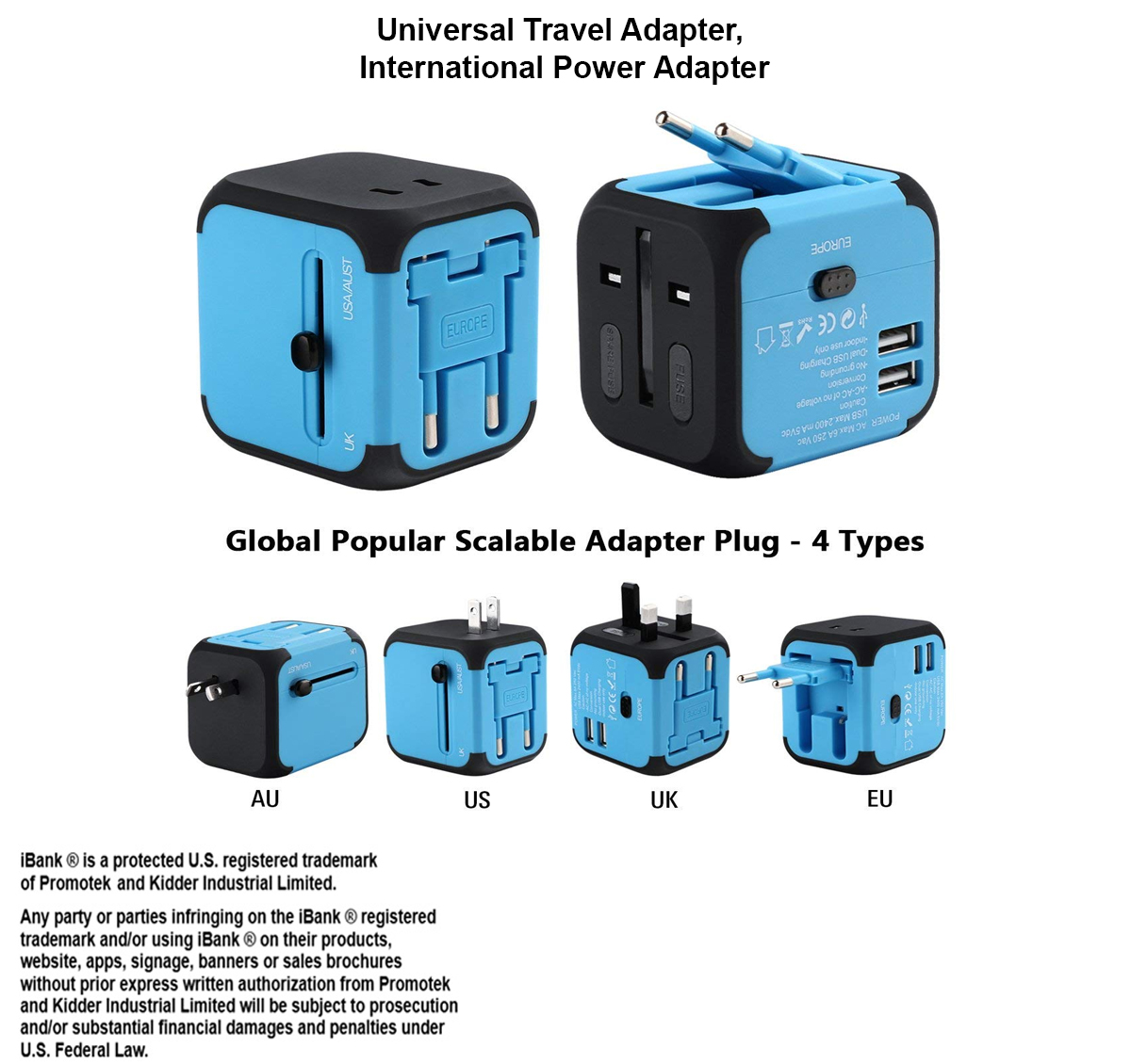 iBank ® Universal Travel Adapter, International Power Adapter 2