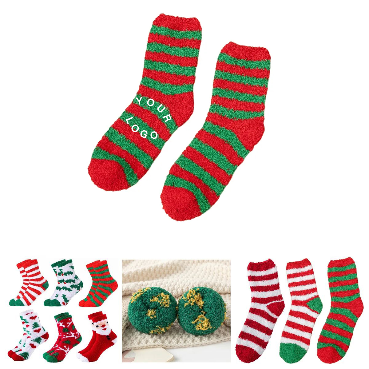 Fleece Striped Grip Socks for Indoor Comfort 2