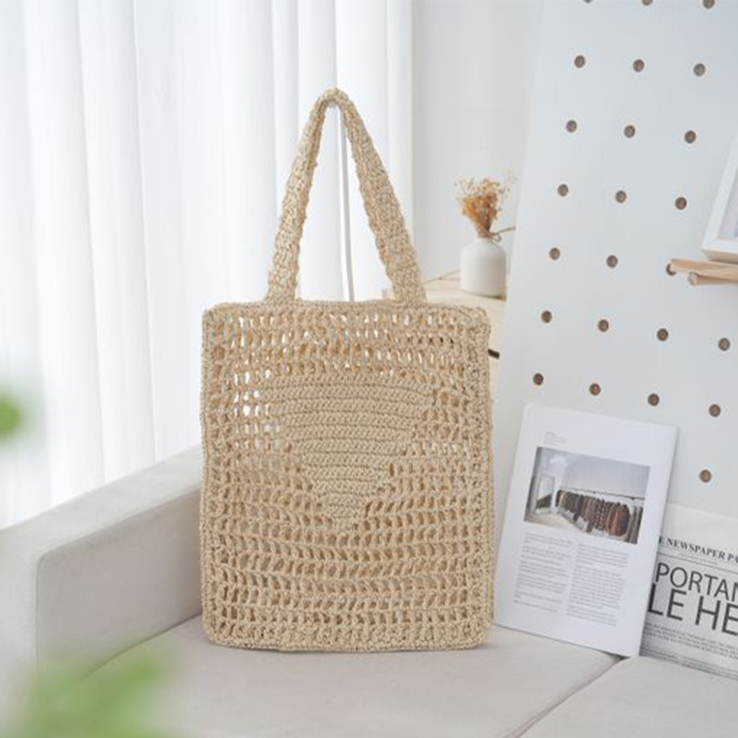 Paper Rope Woven Crochet Beach Tote Bag 3