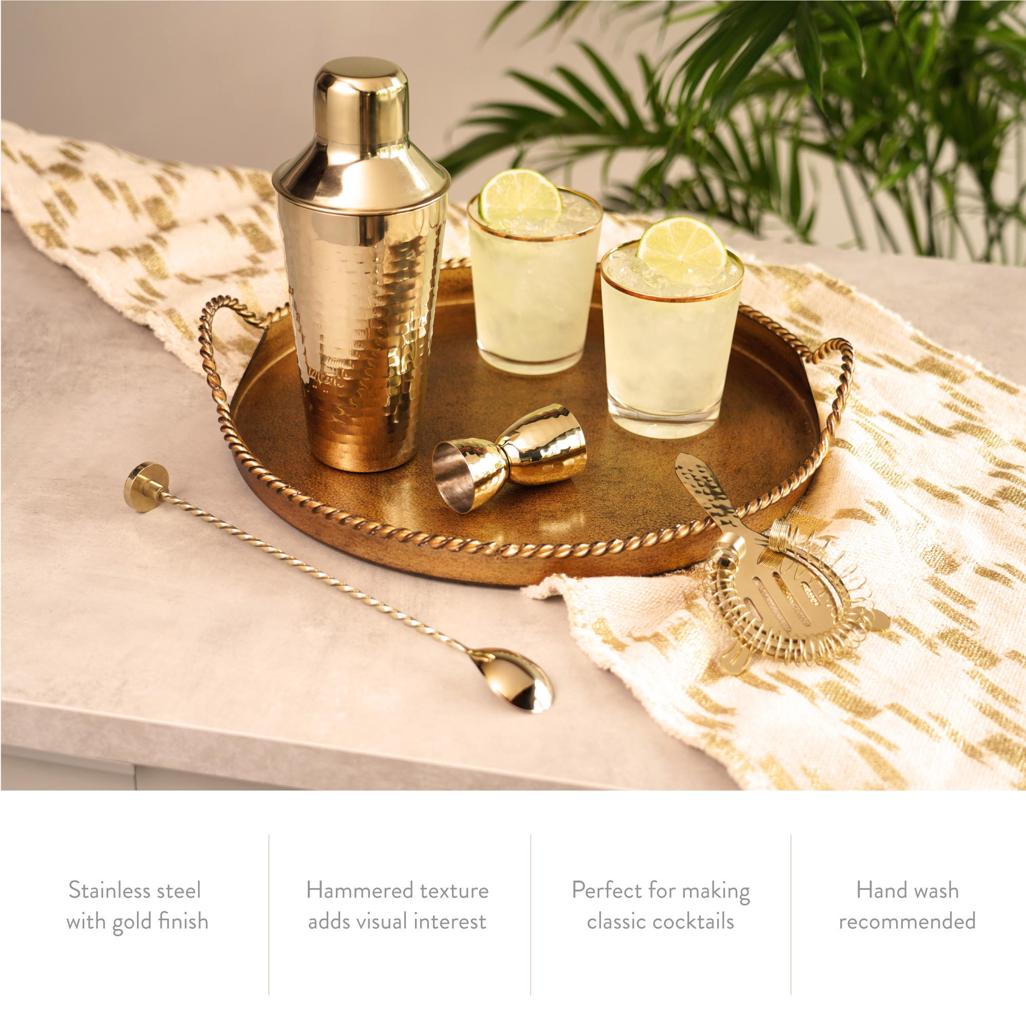 Twine Living® Gold Hammered Barware Set 2
