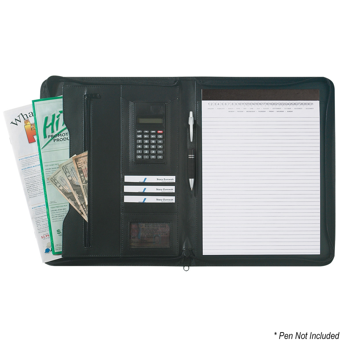 Leather Look 8 ½" x 11" Zippered Portfolio With Calculator 5